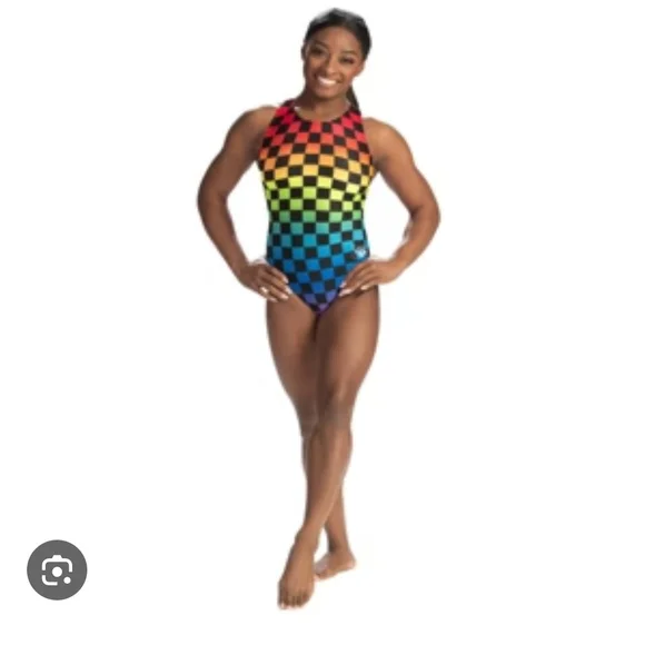 Simone Biles Vibrant Rainbow Checkered Leotard - Picture 2 of 2